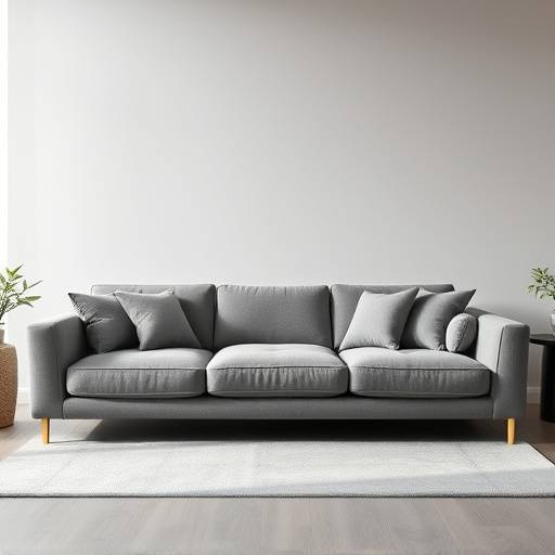 Elegant grey sofa with plush cushions in a modern living room setting