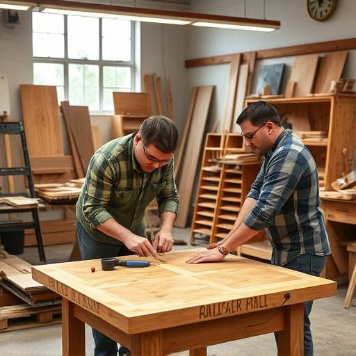Expert craftsmen building custom furniture in a workshop