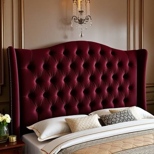 Tufted headboard with a velvet finish in a luxurious bedroom.
